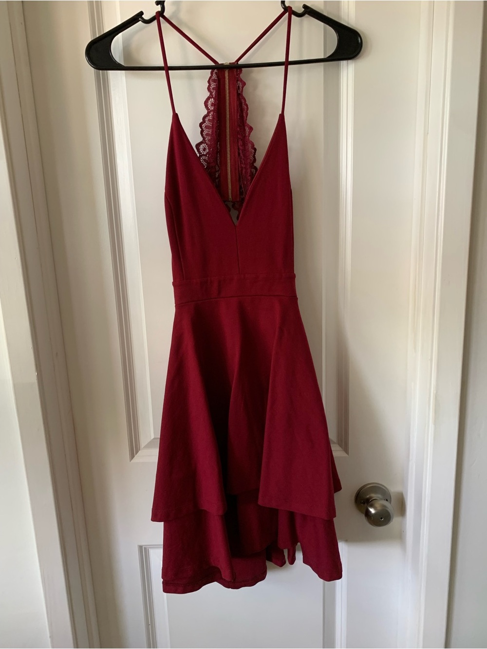 Women's Burgundy Lace-Back V-Neck Dress